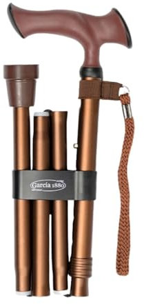 MAS Que AYUDAS – Bastón para Mayores y Adultos Ergo, Plegable y Portátil, Altura Ajustable 84-94 cm, Puño Ergonómico, Bastón para Caminar y Pasear, 320 g, Marrón