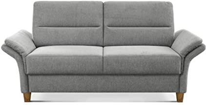CAVADORE 3er Sofa Wyk / 3-Sitzer-Couch im Landhausstil mit Federkern + Holzfüßen / 186 x 90 x 89 / Chenille, Hellgrau