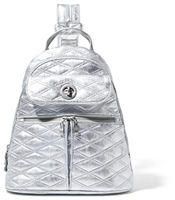 Baggallini Damen Rucksack Naples Convertible Backpack, Silber-metallische Steppdecke, Einheitsgröße