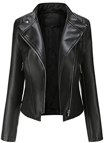 YYNUDA Leather Jacket Women Zip Up Biker Moto Jacket Short Bomber Jacket Motorcycle Jacket Outwear Coat Black L
