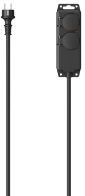 Hama Multiprise Etanche 2 Prises 16A (Multiprise Extérieur, Montage Mural, Rallonge 2m, Bloc 2 Prises étanches IP44 avec Couvercle, Type F Schuko, 3680W, Idéal Jardin Garage Atelier Chantier) Noir
