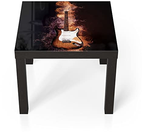 DEQORI Glastisch | schwarz klein 55x55 cm | Motiv Brennende E-Gitarre | ausgefallener Beistelltisch aus Glas | Hochglanz Couchtisch fürs Wohnzimmer | moderner Couch Tisch mit Design