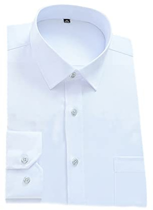 Chemises classiques pour hommes sans repassage Chemise unie avec poche à manches longues Chemises formelles d'affaires, blanc, XL