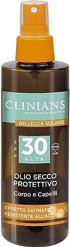 CLINIANS | Olio Secco Protettivo Corpo e Capelli SPF30, con Vitamina E, olio di Mandorla, Argan e Jojoba, 150mL
