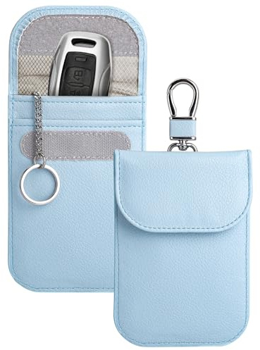 Teskyer 2 Pièces Etui Anti RFID, Etui Anti RFID clé Voiture, Blocage Signal, Pochettes Blocage Signal RFID pour Clé Voiture, Bleu Glacier