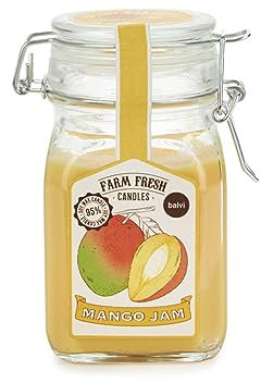 Balvi Vela aromática Farm Fresh Color Amarillo Diseño de Tarro de Mermelada con Olor a Fruta Mango CE