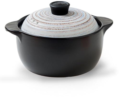 Grande Pirofila in Argilla di Alta Qualità, Ciotole in Ceramica da 2,65 Litri con Coperchio, Resistente al Calore, Antiaderente, Pentola per Zuppa, Piano Cottura, Facile da Pulire, Piatto da Portata