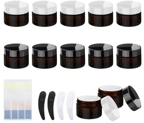10 Stück Amber Glas Leerdose, 10ml Braunglas Leer Dosen, Kosmetisches Glas, Nachfüllbare Behälter Klein Glas, Cremedose mit Deckel, Reise Cremedosen zum Befüllen für Cremes,Lotion,ätherische Öle