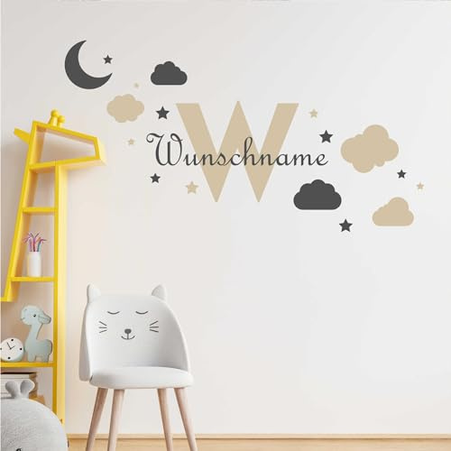 KIWISTAR - Wandtattoo - Wolken - personalisiert mit Wunschname - Namensaufkleber individuell selber gestalten - Wandsticker mit Name - Wandsticker für Kinderzimmer Babyzimmer Spielzimmer