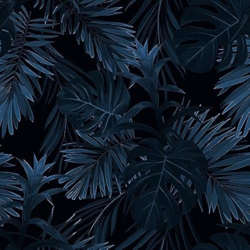 ReWallpaper 44.5cm X 7m Selbstklebende Tapete Schwarz Petrol Blumen Tapeten Schlafzimmer Vintage Türkis Selbstklebende Folie Muster Vintage Wandtapete Selbstklebend für Wohnzimmer Fototapete Natur
