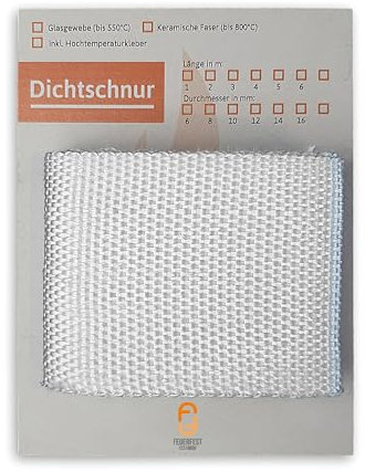 Feuerfest 123 - Ofendichtschnur Flach 250x3 mm x 1 Meter, Ofen-Dichtungsband für Kaminofen, hitzebeständig bis 500 °C, Keramische-Faser, Abdichtung für Kamine & Öfen, reißfest