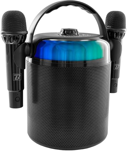 BoomTone DJ Star Voice Tragbarer Karaoke-Lautsprecher mit LED, Bluetooth, Stimmwechsler, Lieferung mit 2 kabellosen Mikrofonen + Effekten, perfekt für Private Partys, Kindergeburtstage und