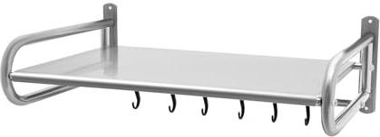 Microwave Oven Rack Wall-Mounted Microwave Oven Shelf Stainless Steel Bracket Wall-Mount Hanging Kitchen Utensil Storage Shelf with 6 Hooks, Kitchen Bracket Holder Organizer for Home and Restaurant