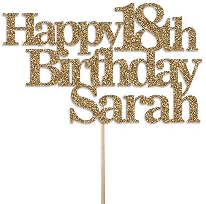 Personalised Glitter Birthday Cake Topper by KreateSquare - Customised With Any Name & Age - Custom Colour – Birthday Cake Decoration (Gold)