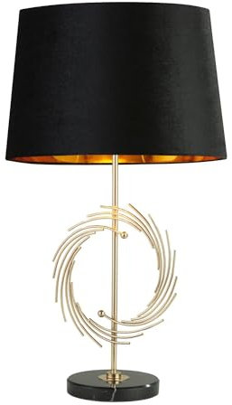 Licht-Erlebnisse Tischleuchte Gold Schwarz 56 cm hoch Ø 35 cm Marmor Sockel Stoff Metall Modern Nachttischlampe Schlafzimmer Tischleuchte Wohnzimmer