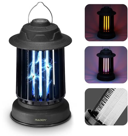 Raddy MZ-1 Trappola elettrica per zanzare e insetti Trappola per mosche con autopulente 24 ore, batteria ricaricabile 1200mAh, luce a fiamma per patio, campeggio, giardino, fattoria