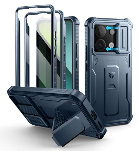 Dexnor pour Coque Xiaomi Redmi Note 13 Pro 5G【Double Cadre Avant et Support】 avec CaméRa Coulissante Intégrée & Protecteur d'écran, Coque de Protection Robuste Résistante Aux Chocs - Bleu Marine