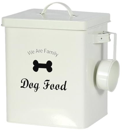 mefocou Dog Food And Treats Containers Set, Dog Treat Food Storage Tin With Lid And Scoop Included - Coated Carbon Steel - Pet Food Bin - Storage Canister Tins 3L
