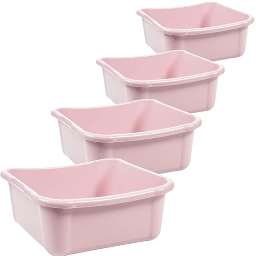 SUSTANIA Waschschüssel Wanne 4er Set - Spülschüssel 12 Liter eckig Spülwanne, Rosa Spülschüsseln aus Stabilem Kunststoff, Rosa, Made in EU