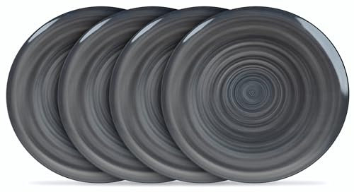 Home Connection Melamine Plastic Dinner Plates - Grey Swirl Design Plate - Set of 4