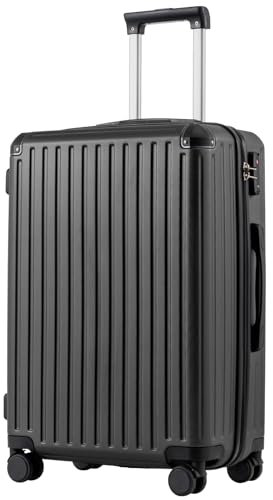 COOLIFE Koffer Trolley-Koffer Hartschalen-Koffer Rollkoffer Reisekoffervon ABS-Material mit TSA-Schloss Teleskopgriff und 4 Zwillingsrollen (Schwarz, Mittelgroßer Koffer)