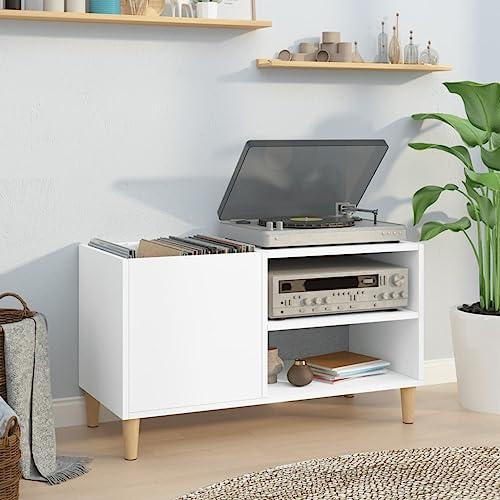 Buzaza Armoire à disques Blanc 84,5x38x48 cm Bois d'ingénierie,Chaine HiFi avec Platine Vinyle,Player Boite,Rangement Disque Vinyle