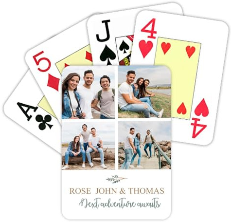 Wanapix | Kartenspiel selbst Bedrucken | Französisch | Kartenspiel mit deinem Foto auf Einer Seite | Set aus 55 Karten mit Karo, Kreuz, Herz und Pik | Fotos Collage