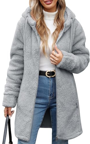 RITOSTA Fleece Sweatshirt Kvinnor Långa Huvtröjor Vinterkappa Elegant Varm Jacka Jacka Jacka Dragkedja Kappor Termisk Sweatshirt Långärmad Cardigan Hoodie, Grå, XXL