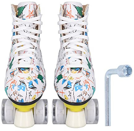 Alomejor Rollschuhe, Robuste Rollschuhe mit 4 Rädern, Glänzende Weißes Graffiti, für und Erwachsene Zum Skaten Im Innen- und Außenbereich (39)
