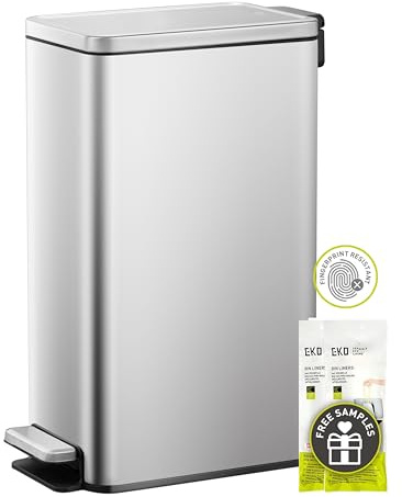 EKO Stella Slim Cubo de Basura Cocina 30L con Pedal y Tapa de Cierre Suave | Acero Inoxidable Antihuella | Papelera Moderna y Robusta | Gran Capacidad para Reciclaje
