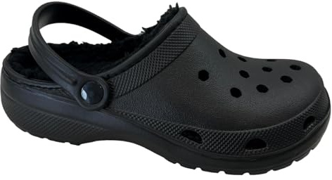 Mens Womens Clogs Fur Lined Slip ON Cosy Garden House Slippers Mules Sandals Black