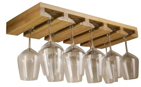 Weinglashalter Bambus 2 Slot, 3 Slot Weingläser Halterung hängend unter Schrank, 4 Slot Skandinavischer Weinglasregal Hängeregale mit Schrauben für Küche, Bar(57x25cm 5 Row)