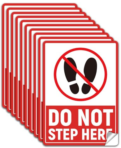 WADORN 10 pz. Adesivo Etichetta Non Calpestare Qui, Adesivi per Segnaletica di Sicurezza Impermeabile In PVC Non Calpestare Decalcomania per Pavimenti In Vinile Adesivo di Sicurezza, 18x13cm
