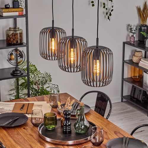 HOFSTEIN Hängeleuchte Bystrup, 3-flammige Hängelampe aus Metall in Schwarz, Leuchte im Industrial/Retro/Vintage-Design (Ø Schirme 20,5 cm), E27, Pendelleuchte max. 110 cm, Esszimmer, Wohnzimmer, Küche