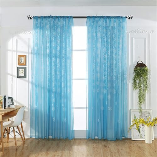 Odot Weihnachten Schneeflocke Halbtransparente Vorhänge, Voile Vorhang Stangentasche Gardinen Vorhang Ösenvorhang 2 Stück Fensterschal Moderne Vorhänge Fenster (100x200cm,Blau)