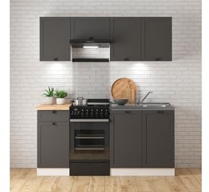 BLACK RED WHITE Küchenkomplett Junona Line 170 cm mit Arbeitsplatte in Grafit - Moderner Küchenblock aus Möbelplatte - Beige, Grafit und Weiß Design