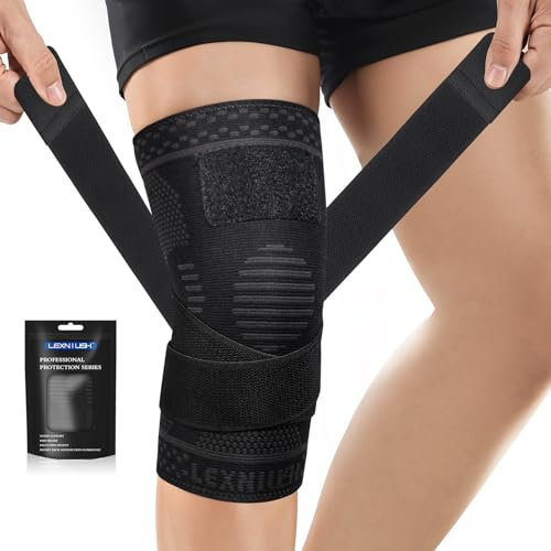 Knäskydd, Knästöd för Män och Kvinnor, Justerbar Kompression Knäbandage För Artrit, Acl, Smärtlindring, Sport, Löpning, Svart, 3XL