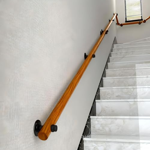 Wooden Handrails for Stairs, Non-Slip Stair Banister with Brackets, Against The Wall Elderly and Children's Safety Grab Bar Kit, for Interior Corridor Villa Building Loft (B, 50cm)
