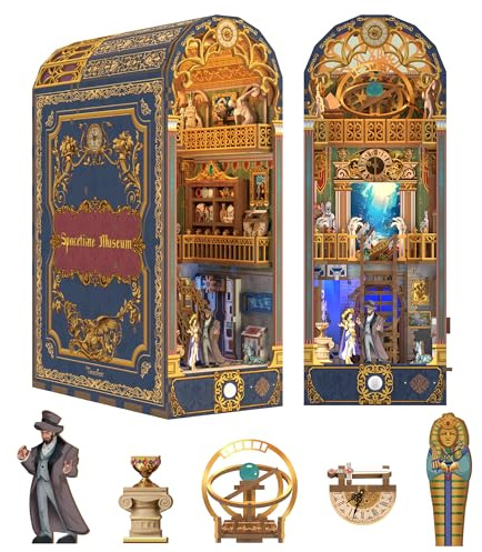 Tonecheer Book Nook Kit 3D Holzpuzzle Booknooks DIY Modellbausätze Erwachsene zum Baue Miniatur Haus Bücherregal Nook Book mit Licht lustiges Geschenke Geburtstagsgeschenk(Raumzeitmuseum)