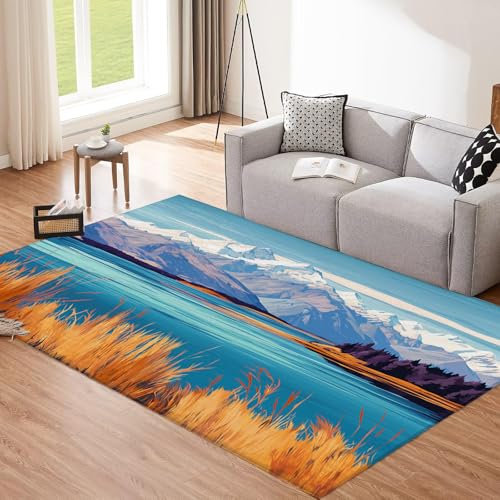 CEDNXOER Tappeto Salotto Tappeto giallo, Canne Gialle Astratte Tappeto Soggiorno, 200×300cm Tappeto Pelo Corto Lavabile Tappeti, Montagna Neve Grandi Antiscivolo Tappeto da Letto