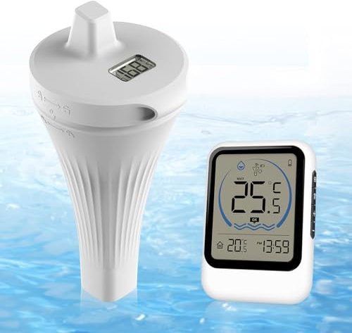 Termometro Galleggiante per Piscina, Termometro Digitale per Piscina Impermeabile IP68, Termometro Wireless con Ricevitore Digitale Della Temperatura Interna, per Piscina, Idromassaggio e Acquario