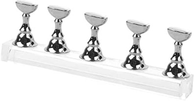 Ipetboom Magnetic Nail Tips Practice Display Stand Set 5 Acrylic Chessboard Bases and Silver Bar Nail Art Accessories for Salon Manicure