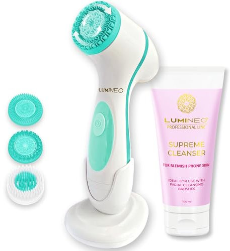 Lumineo Spazzola per la pulizia del viso con gel detergente, per la pulizia dei pori, del peeling e dei punti neri, spazzola elettrica USB per la pulizia profonda (turchese (pelle impura))