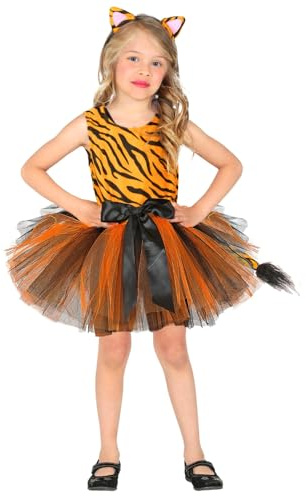 CARTOON Travestimento da Tigre per bambini costume carnevale feste a tema vestito con tutù e copricapo (3-4 anni)