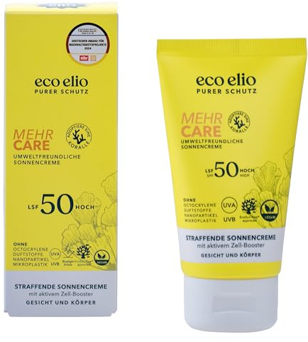 Eco Elio LSF 50 Nachhaltige Sonnencreme 75ml Mehr Care - Ohne Octocrylene und Mikroplastik, Parfümfrei, Sunscreen Face