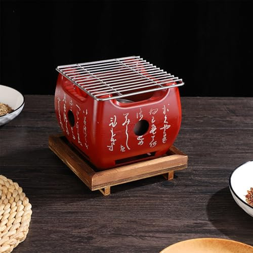 GMBAYUE Japonesa Hibachi, Estufa de Parrilla Portátil, Estufa de Arcilla, Estufa de Carbón, Parrilla Yakitori, Herramientas de Barbacoa, Accesorios con Base de Madera de Malla de Alambre(Small)