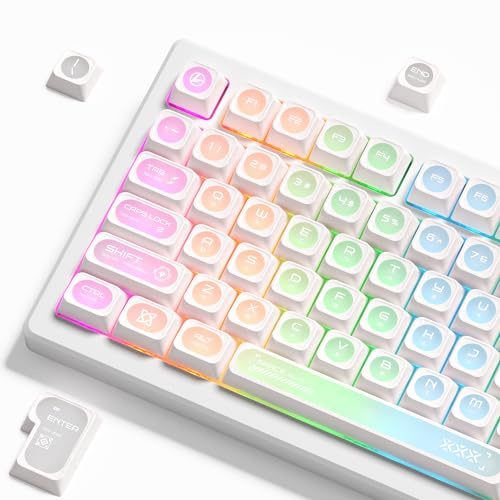OHY XVX White Shine Through Keycaps for Mechanical Keyboards - 136 Keys White Translucent Cat Eye Design,Cherry MAX Profile, PC+PBT Frosted RGB Keycaps