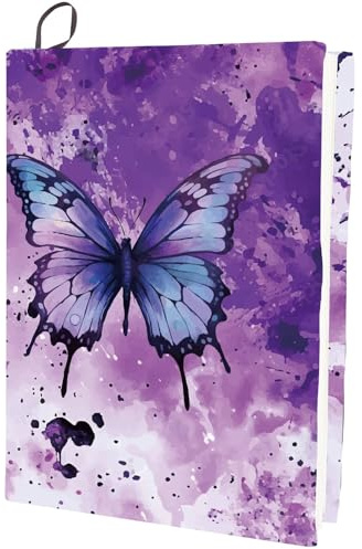 craspire 15.8 x 9.8 Zoll Schmetterlings Buchhülle Dehnbarer Stoff Buchhülle Lila Polyester Waschbar Wiederverwendbar Tier Dekoration Große Hüllen Schutzfolien Für Hardcover Notizbücher Leserzubehör