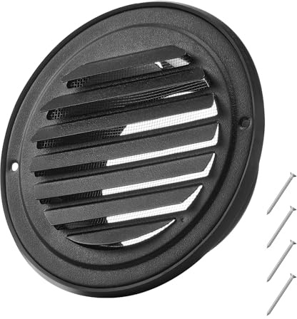 VEVOR 145 mm Wall Vent Cover, Louvered Round AC Vent Gable Cover, Premium Stainless Steel & with Built-in a Protection Screen, for House,Bathroom,Garage,Kitchen,Basement (2 Pack, Black)