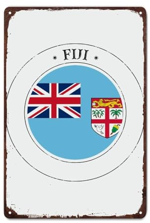 JIUFOTK Targa in metallo retrò con bandiera delle Fiji, sigillo delle Fiji, targa in alluminio patriottica vintage per interni ed esterni, garage, caverna dell'uomo, 8x12 pollici